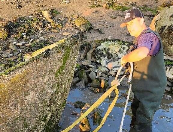 City officials cleared marine debris from the shoreline of City Island on Friday, April 21, 2023.