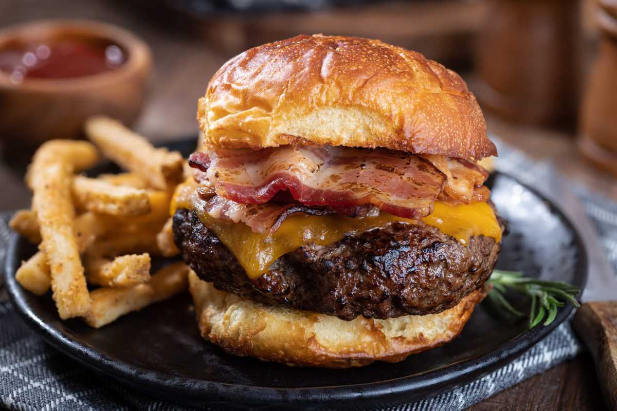 Bacon cheeseburger on a toasted bun