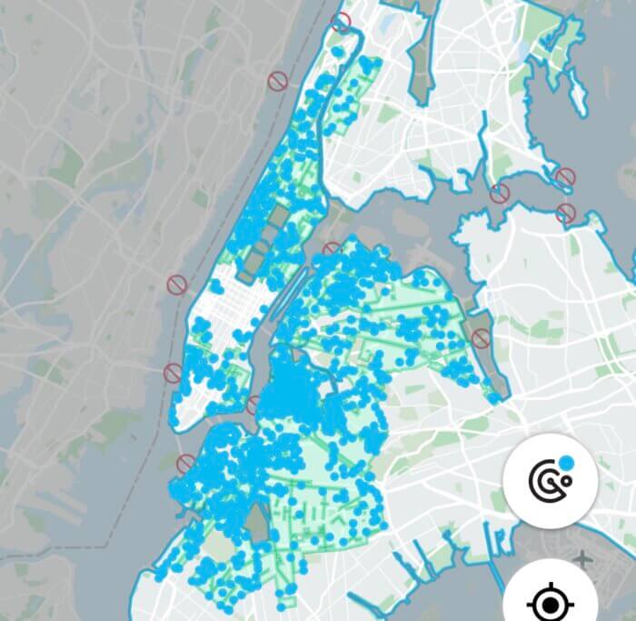 a map shows where in the city the mopeds are parked