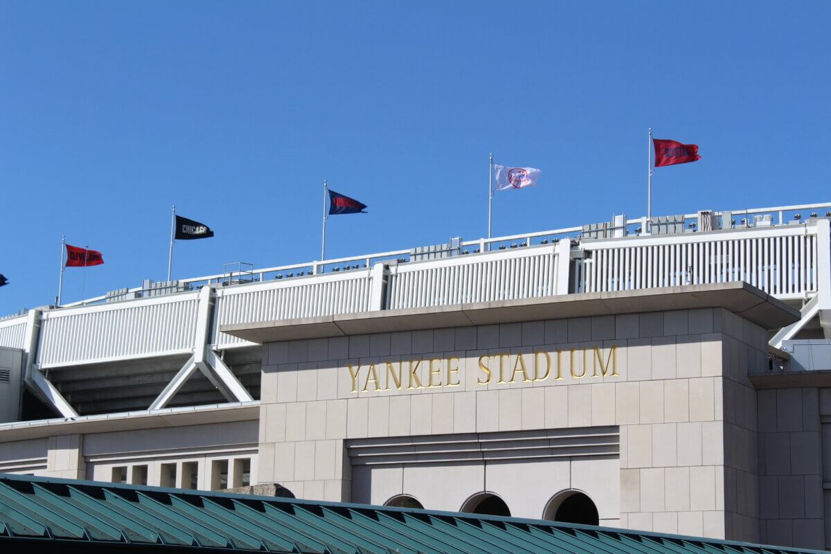 Yankee Stadium is seen from the 161st Street subway station during opening weekend on Saturday, April 1, 2023.