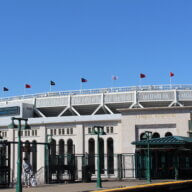 Yankee Stadium is seen from the 161st Street subway station during opening weekend on Saturday, April 1, 2023.
