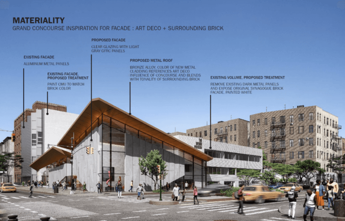 A rendering shows the new proposed entryway to the Bronx Museum of the Arts. 