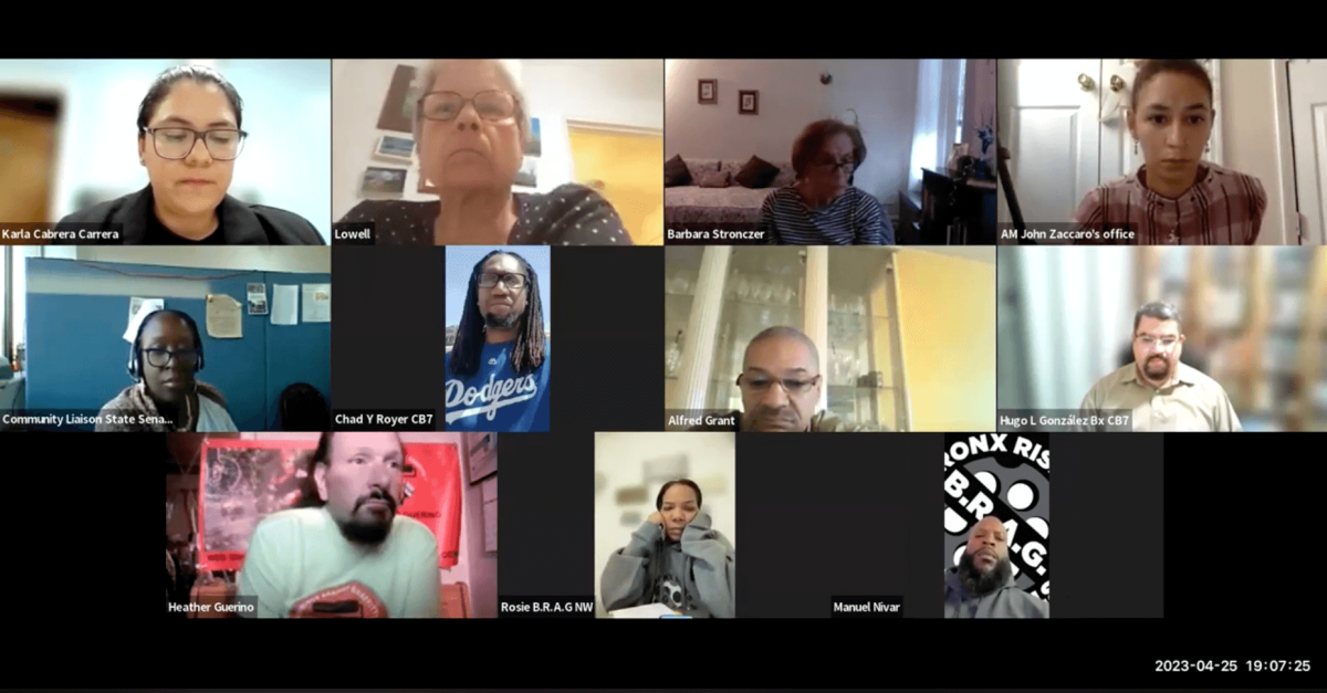 The Bronx Community Board 7 general meeting on Tuesday, April 25, 2023 by Zoom bombers.