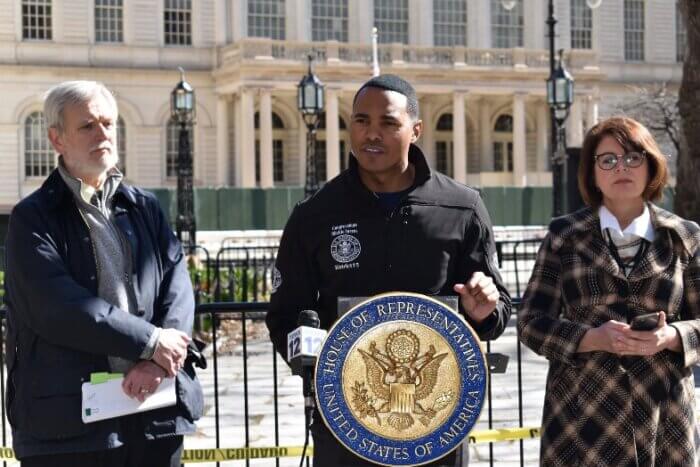 U.S. Rep. Ritchie Torres speaks about how Signature Bank's failure could negatively impact housing in the Bronx and citywide during a press conference at City Hall Park on Monday, April 3, 2023.
