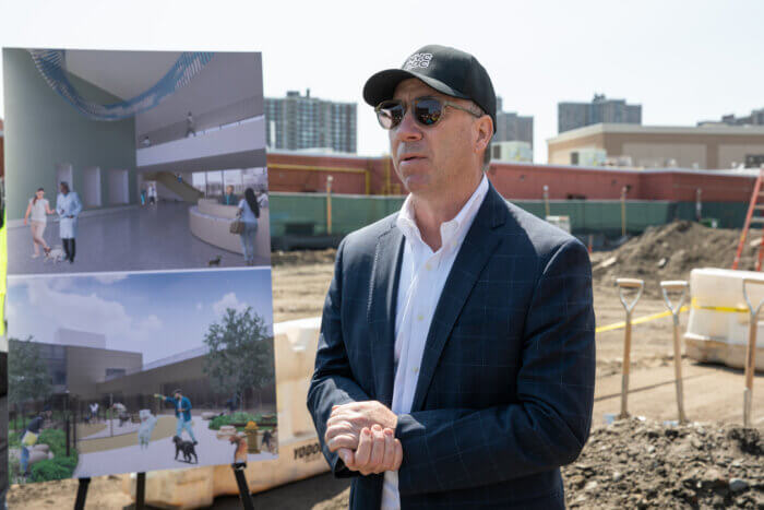 Design and Construction Commissioner Thomas Foley speaks at the project site