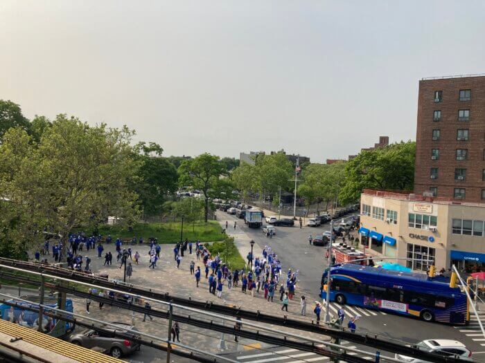 UFT union members can be seen demonstrating from the Parkchester subway station on Wednesday, May 24, 2023.