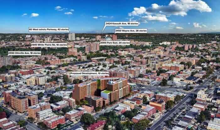 rendering shows taller buildings in the general area