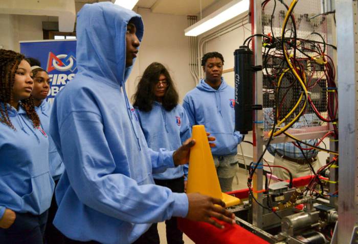 Bronx Borough President Vanessa Gibson announced she'd be launching a new advisory body called the Bronx Tourism Council. Pictured, the robotics team at the High School of Computers and Technology prepare for their first regional New York City competition in March 2023.