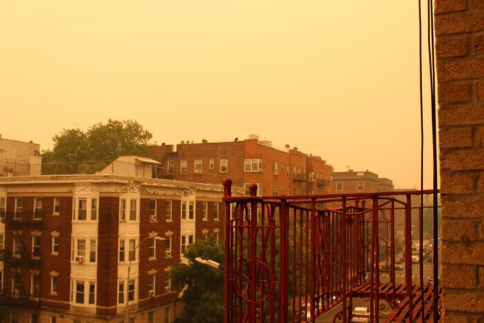 An orange glow cloaks a smoky haze in Brooklyn on Thursday, June 8, 2023. 