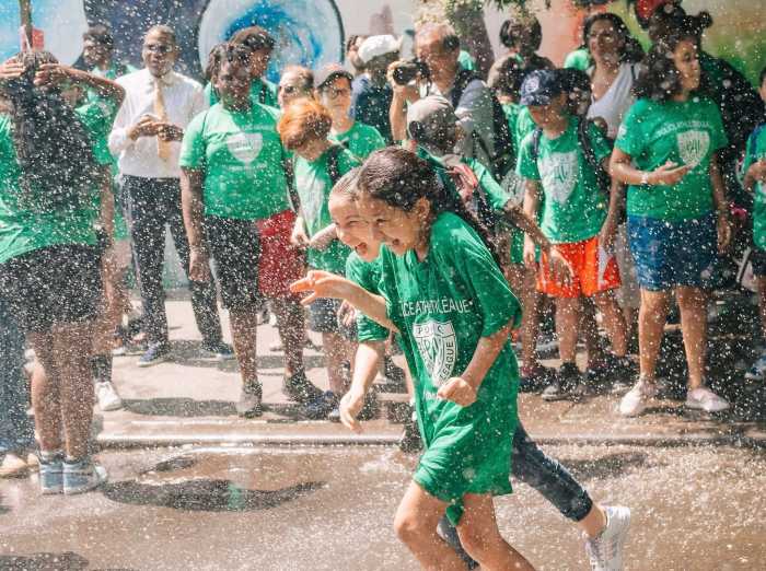 Kids participate in the Police Athletic League Playstreets Program.