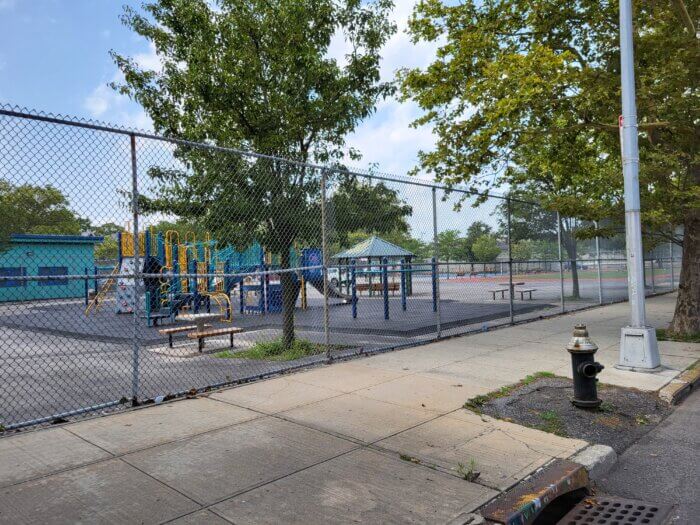 Parking lot and playground at Icahn 7 Elementary School. Photo Emily Swanson