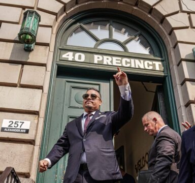 Edward Caban enters the NYPD’s 40th Precinct in the Bronx before his NYPD commissioner appointment on Monday, July 17, 2023.