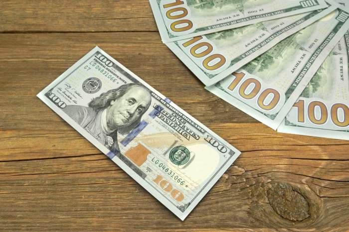 stock photo shows five $100 bills