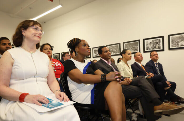 Bronx officials announce a $10 million small business loan program at the Bronx Create Hub on Thursday, Aug. 17, 2023.