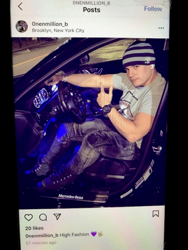 The defendant in a grand larceny case posts a photo on Instagram with a stolen car.