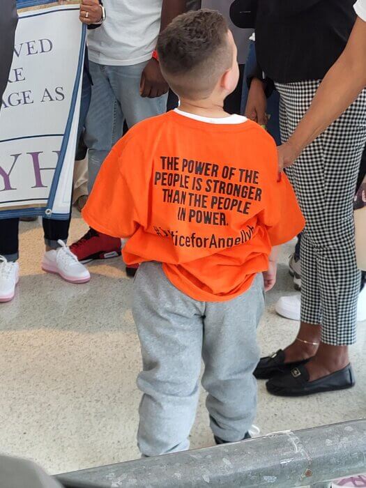 One of Angellyh's siblings appears in court for the sentencing with a tribute t-shirt. Photo Emily Swanson