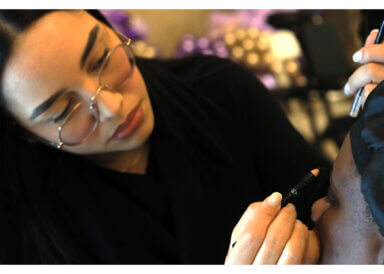 The rotunda of Bronx Borough Hall was transformed into a beauty spa offering free manicures, haircuts, massages, facials, and makeup to women who are survivors of domestic violence, on Tuesday, Oct. 24, 2023.