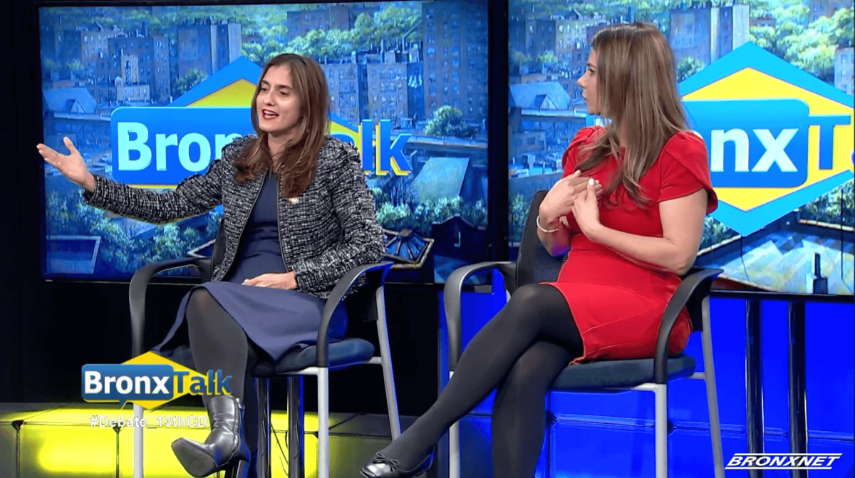 City Council District 13 candidates Marjorie Velázquez, the Democratic incumbent, and Republican challenger Kristy Marmorato come after each other during their televised BronxNet debate that aired on Tuesday, Oct. 31, 2023.