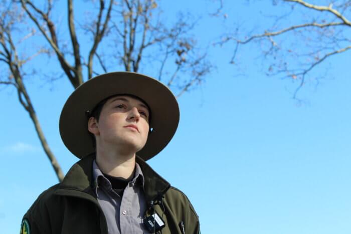 Kasha Pazdar, an urban park ranger, gives a tour of the island. It's part of the NYC Department of Parks and Recreation's new free educational programming.