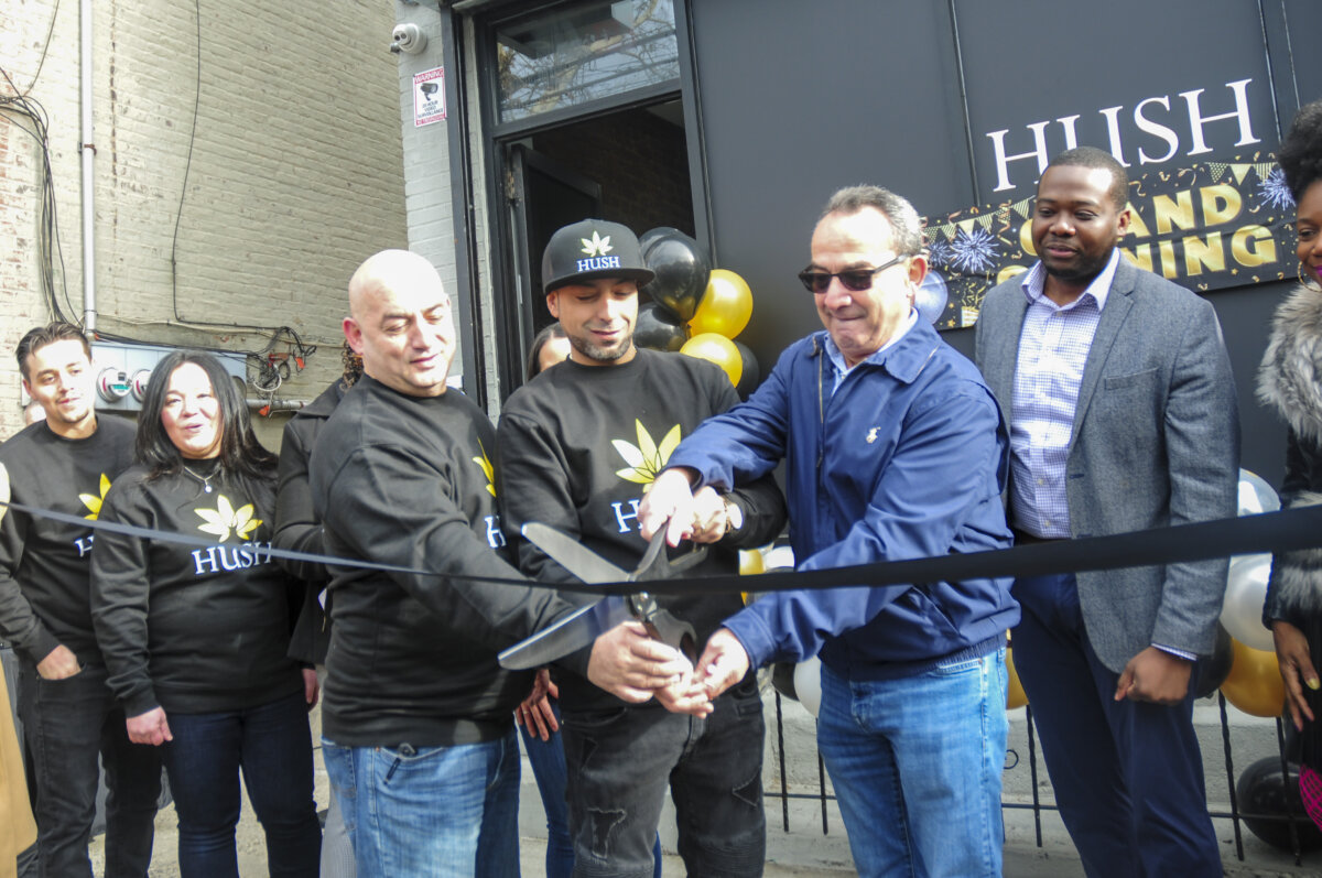 Cousins Levent and Denis Ozkurt, from left, host a grand opening of their legal cannabis dispensary Hush on Thursday, Dec. 14, 2023.