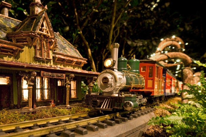 Model trains navigate the magical landscape of NYBG's Holiday Train Show
