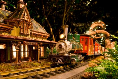 Model trains navigate the magical landscape of NYBG's Holiday Train Show