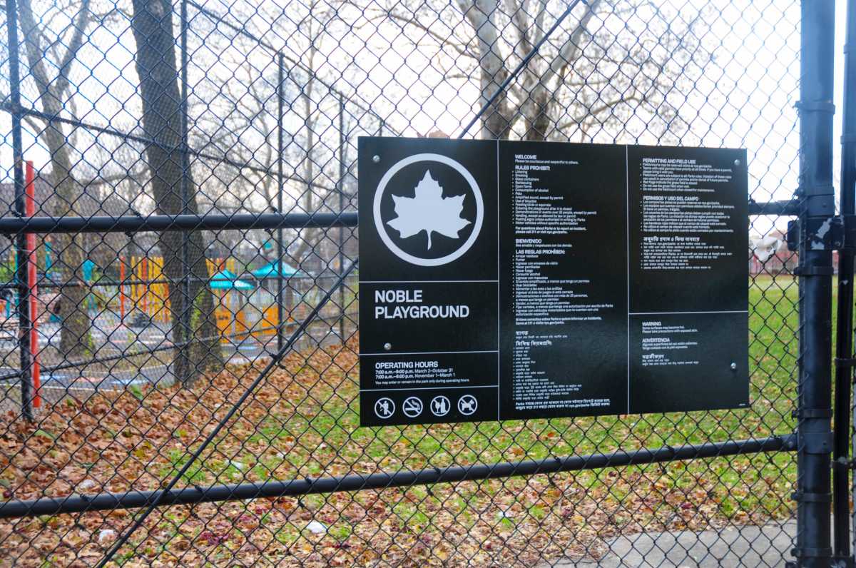 CB9 is requesting the closing time of 7 p.m. at Noble Playground to be strictly enforced by the city.