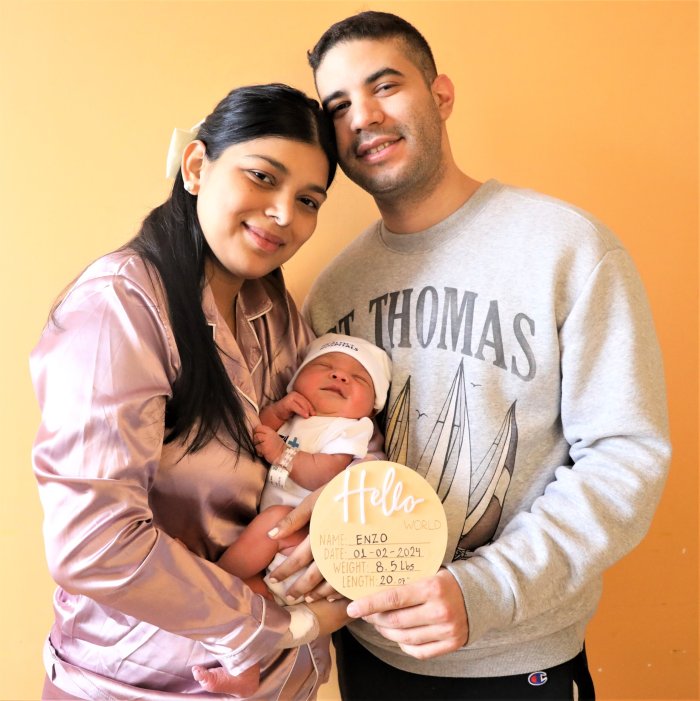 Baby Enzo Caraballo, born 12:11 a.m. on Jan. 2, 2024. The newborn weighed in at 8 pounds, 5 ounces and measured 20 inches. He is pictured with his loving parents Anny Valladares and Dario Caraballo.