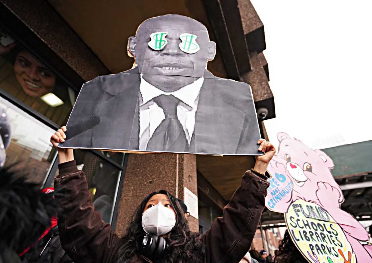 Mayor Eric Adams faced a coalition of demonstrators in the Bronx during his State of the City Address on Wednesday, Jan. 24, 2024.