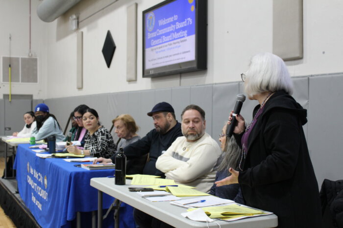 Bronx Community Board 7 members speak during the body's full meeting on Tuesday, Jan. 23, 2024 at Monroe College.