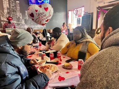 Bronxites gather to celebrate Valentine's Day at Walnut Bus Stop on Feb. 13, 2024.