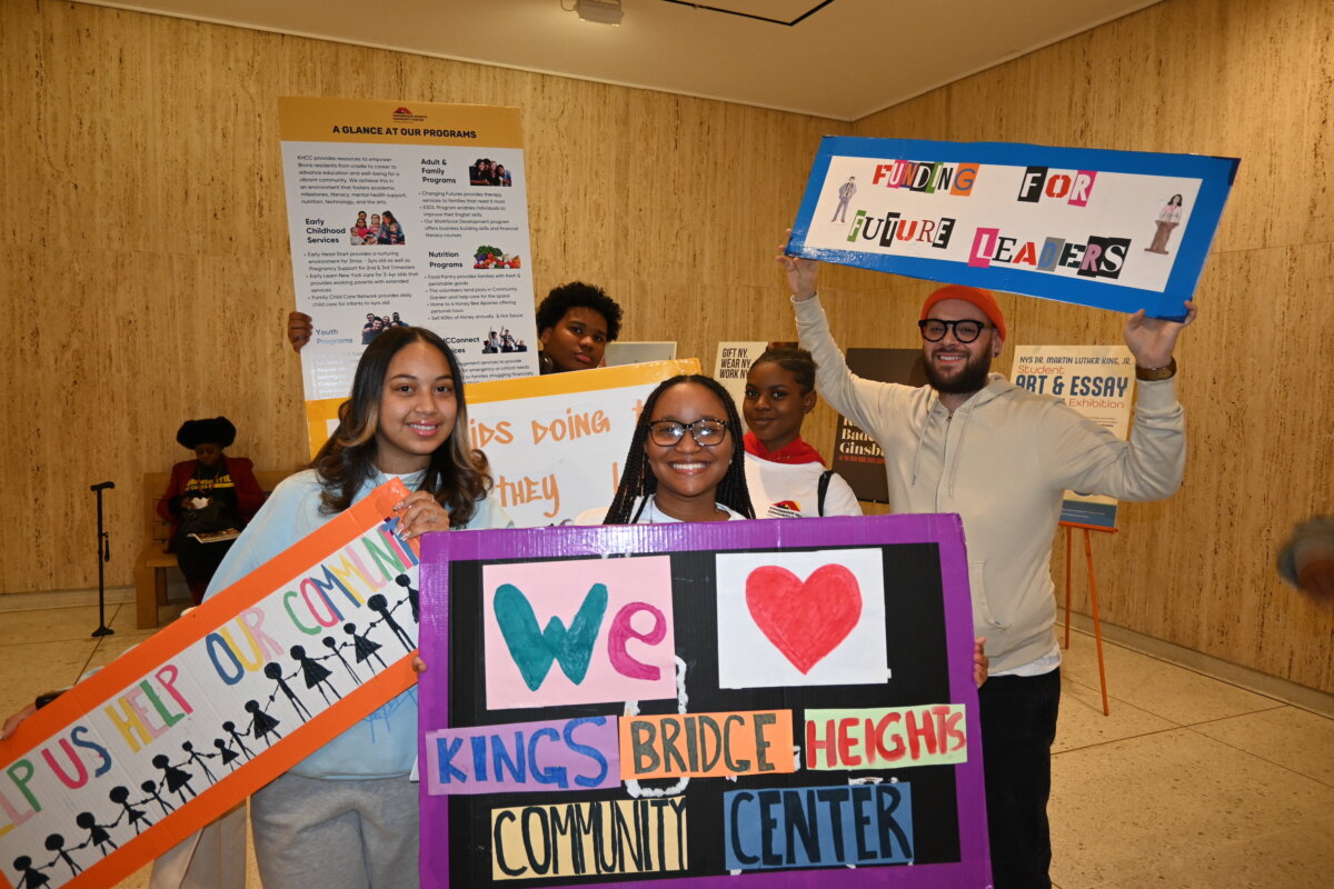 Students hold signs in support of Kingsbridge Heights Community Center in Albany, NY on Jan. 30, 2024.