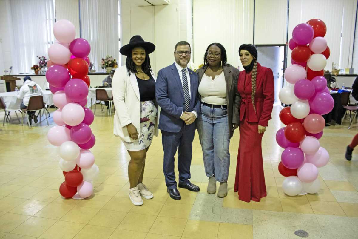 Assembly Member Chantel Jackson, Senator Luis Sepulveda, Council Member Althea Stevens and 79th Assembly District Leader Lanita Jones smile for a photo.