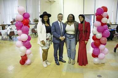 Assembly Member Chantel Jackson, Senator Luis Sepulveda, Council Member Althea Stevens and 79th Assembly District Leader Lanita Jones smile for a photo.