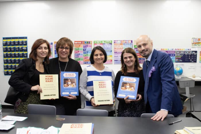 Barbara Rottura, Josephine Fanelli from FIAME, Rosa Leoncini from FIAME, Domenica Frankland and author Gianluca Rottura hold the two featured books by Rottura.