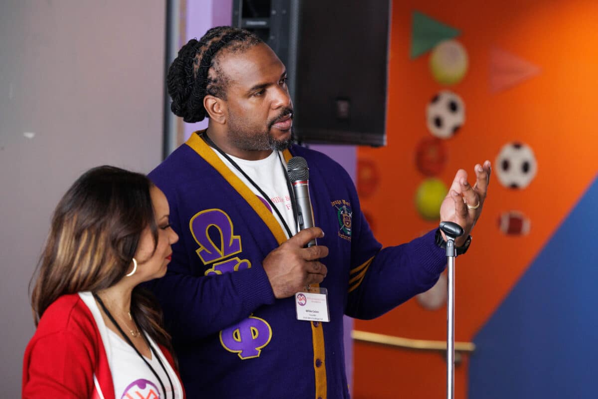 Willie Colon speaks during the HBCU College Rair at the BronxWorks Betances Community Center on Saturday, March 16, 2024.