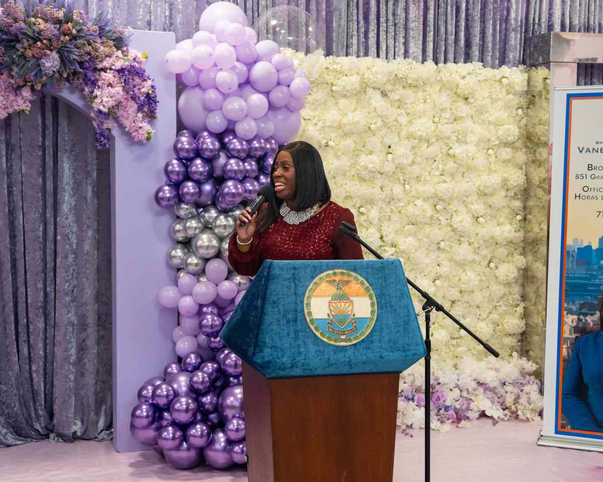 Bronx Borough President Vanessa L. Gibson speaks at the Women's Herstory Month celebration.