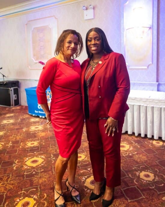 Bronx Chamber of Commerce President Lisa Sorin and Bronx Borough President Vanessa L. Gibson smile for a photo.