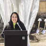 NYC Council Majority Leader Amanda Farías speaks at the Stevenson Square housing groundbreaking on Friday, March 1, 2024.