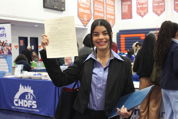 Job-seeking students were ready with their resumes and professional attire.