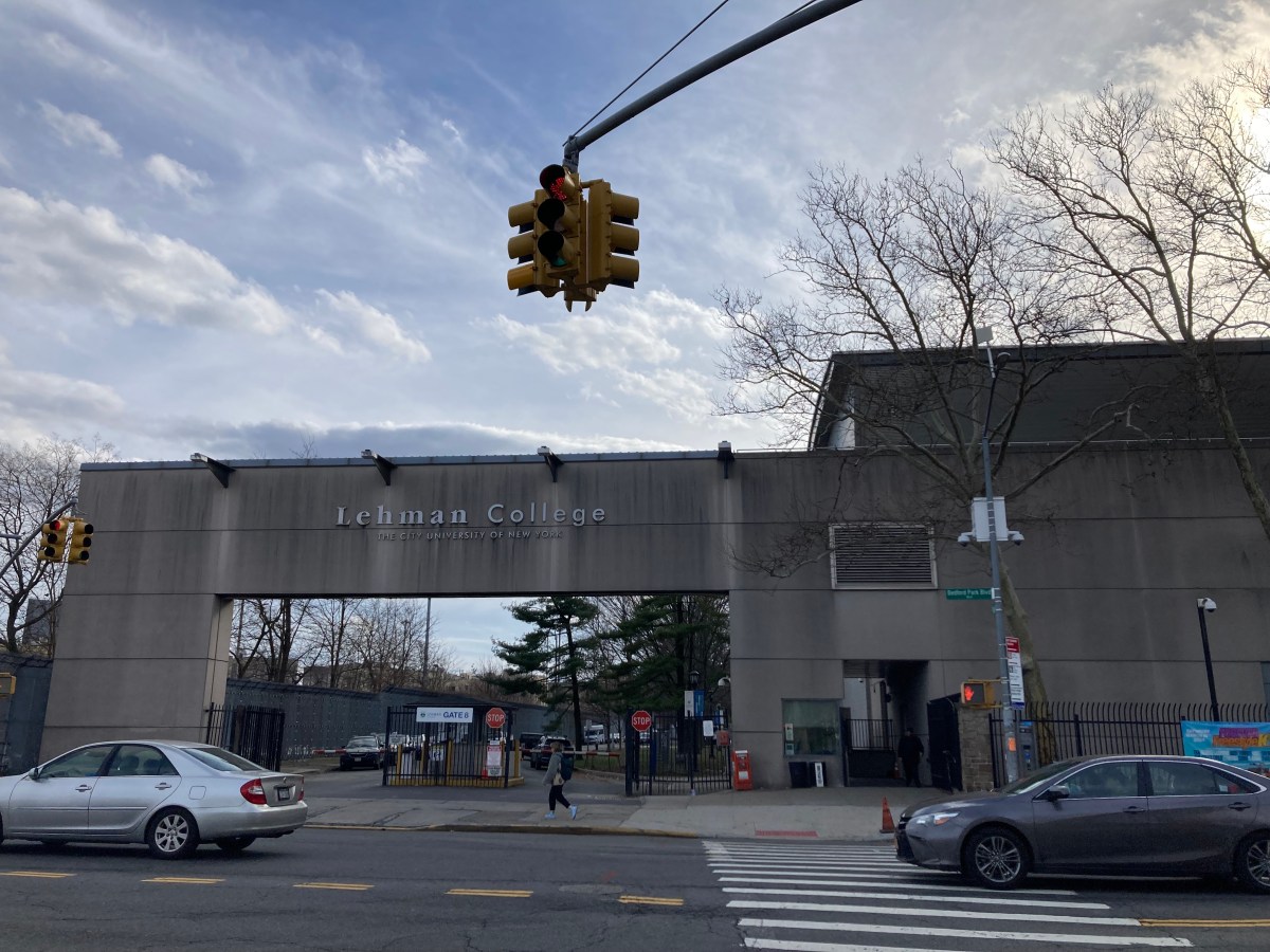 Cars drive by Lehman College on March 15, 2024.