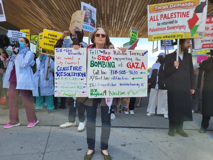 Anti-war groups demonstrate in a rally for Gaza in the Bronx on Friday, May 3, 2024.