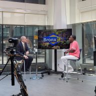 Tracy Morgan and Axelbank chat it up in BronxNet's South Bronx studio on May 8, 2024.