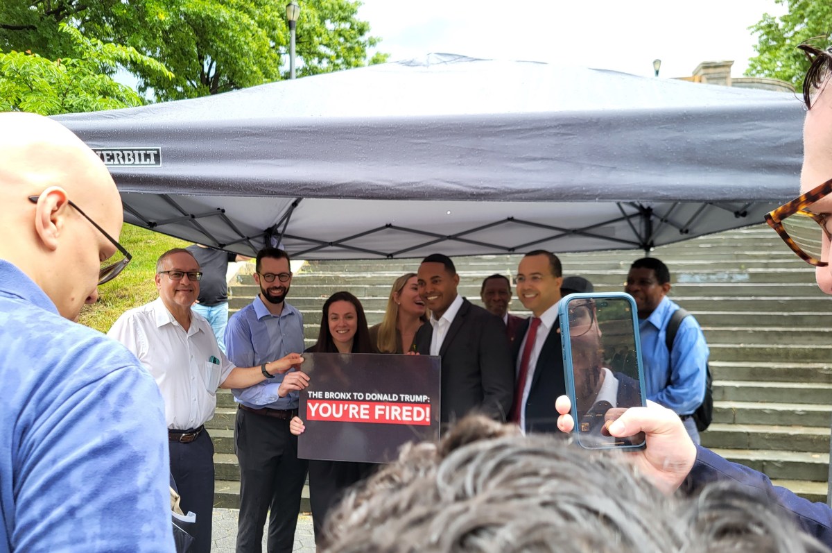 U.S. Rep. Ritchie Torres calls a press conference to denounce former President Donald Trump ahead of the Republican hopeful's campaign rally in Crotona Park on May 23, 2024.