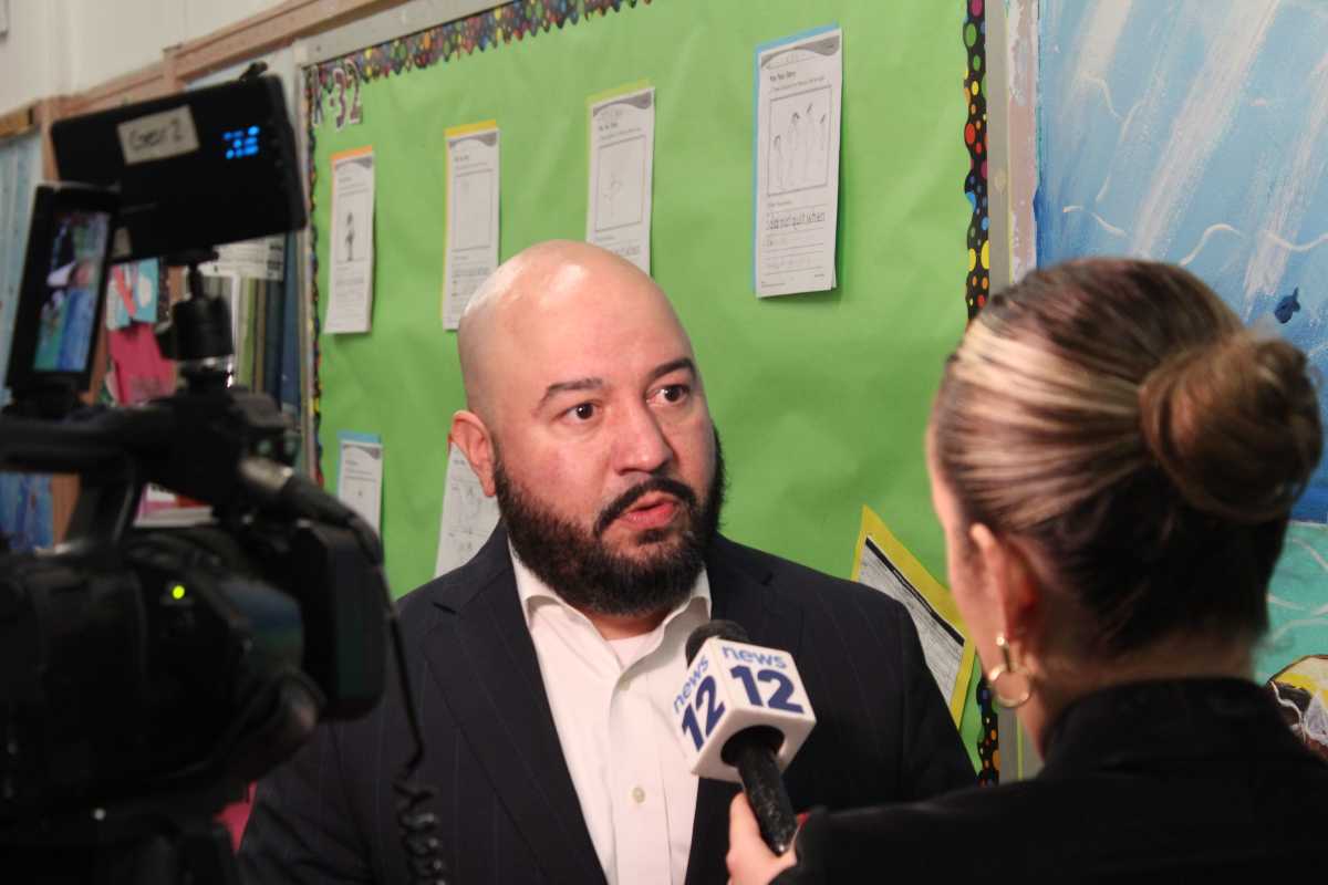 Rafael Salamanca Jr. speaks at the Longwood Academy of Discovery on Friday, May 3, 2024.