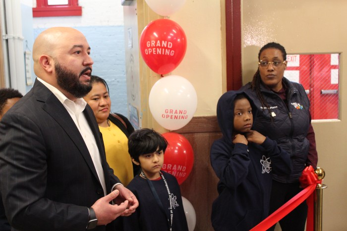 New York City Council Member Rafael Salamanca Jr. speaks about the new laundry room at the Longwood Academy of Discovery on Friday, May 3, 2024.