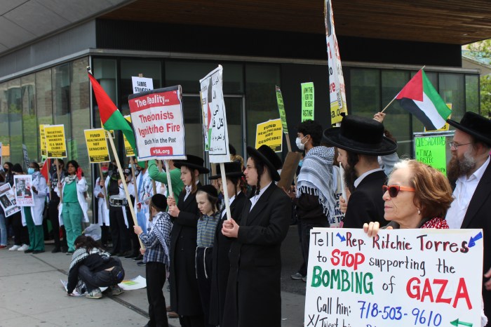 Anti-war groups demonstrate in a rally for Gaza in the Bronx on Friday, May 3, 2024.