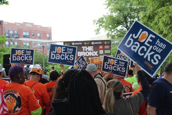 People attend a counter rally in the Bronx's Crotona Park at the same time as former President Donald Trump's campaign rally on Thursday, May 23, 2024.