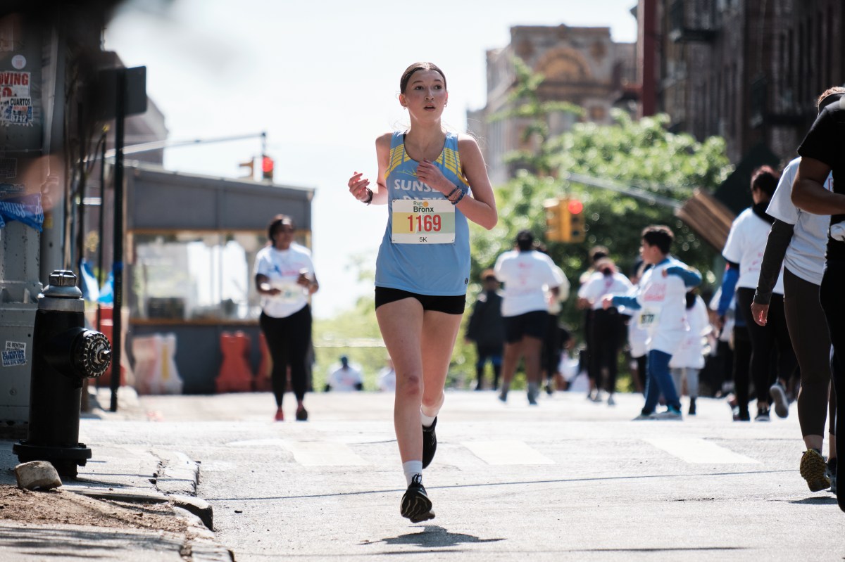 A runner makes their way towards the Bronx Community College on May 4, 2024.