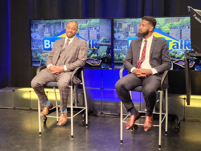 Incumbent District 77 Assembly Member Landon Dais, left, and challenger Leonardo Coello, right, debate on BronxTalk ahead of the June 2024 Primary. 